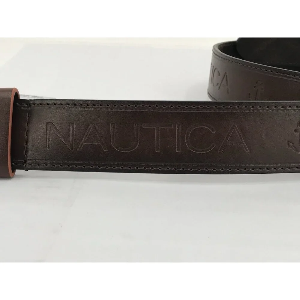 Nautica Men's Belt Size 40 Brown Leather Classic Logo‎ Basic Dress Dad Gift